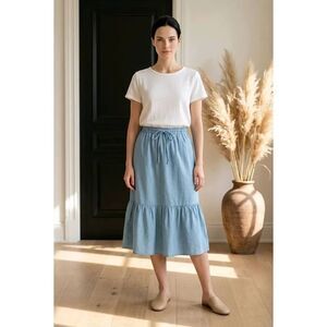 🐞Light Blue Linen Tiered Boho Skirt Small